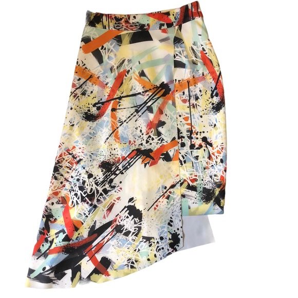 Zara Asymmetrical Graffiti Skirt with Overlay Sz M - Picture 5 of 9